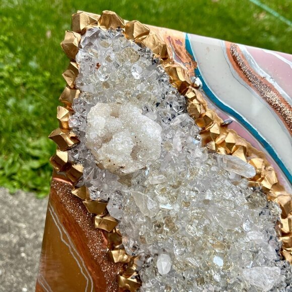 Geode Resin 24" x 18" Wood Panel Art Piece | Broken Moroccan Geode and Clear Qua - Picture 2 of 9